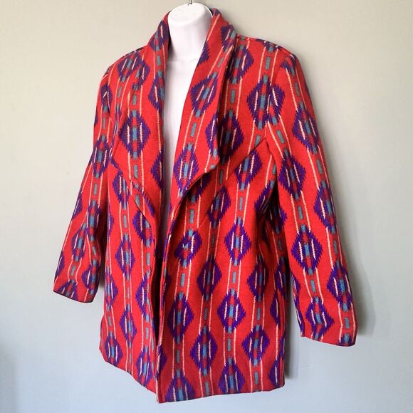 VTG Aztec Southwestern Navajo Blanket Jacket Indie Western Womens XL Wool USA - Picture 2 of 8